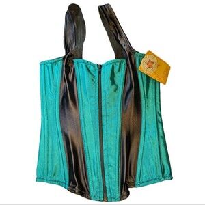 NWT Teal & Black Brocade Satin Overbust Corset, Size 34